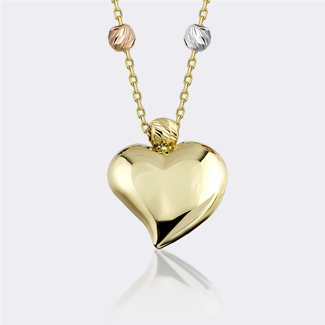 Tri-Tone Ball and Heart Necklace